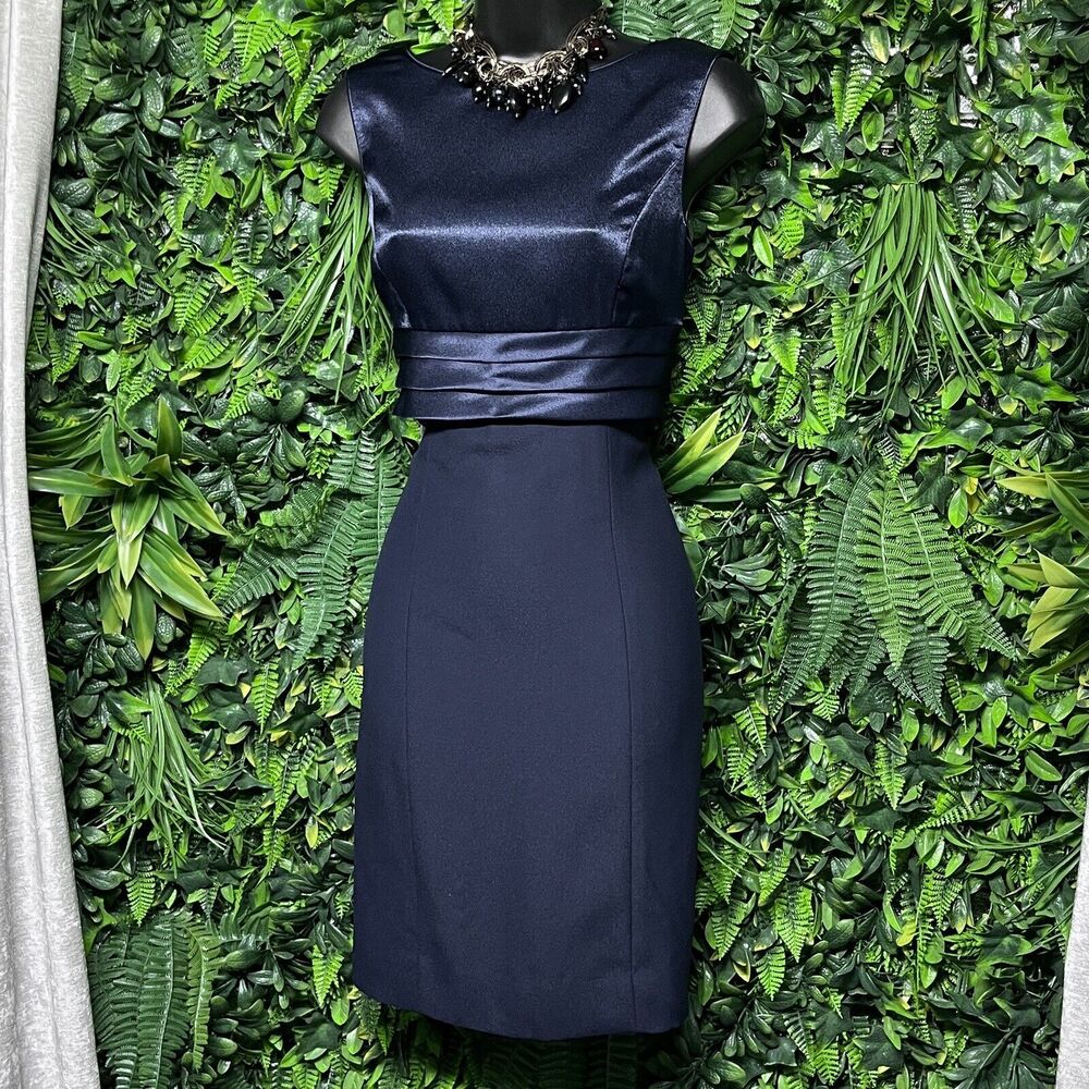 VINTAGE LIZ CLAIBORNE NIGHT Dress Women 6 Blue Sleeveless Pleated Sheath 2550